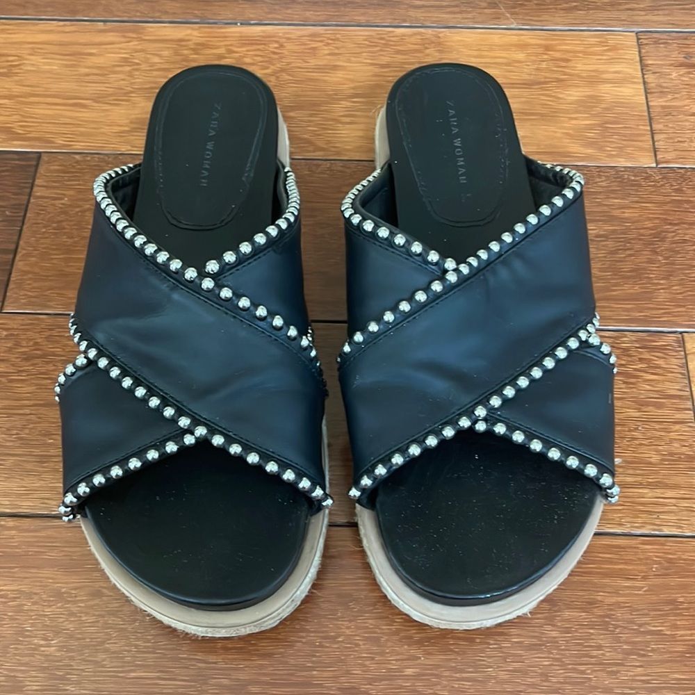 Zara Studded Chunky Espadrille Slip on Sandals